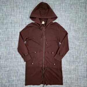 Mod-O-Doc Womens Large Brown Long Full Zip Cotton Hoodie Hip Drawstring Pockets